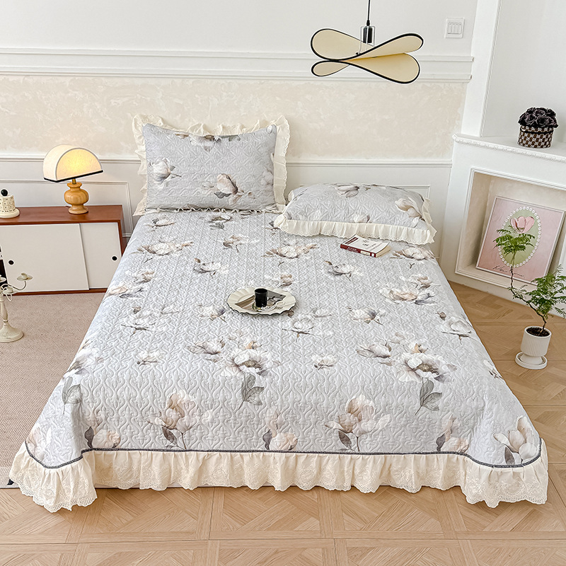 Set de pat din bumbac, din patru piese, cu model plante și flori, stil minimalist, greutate 4000–4500 g/m²