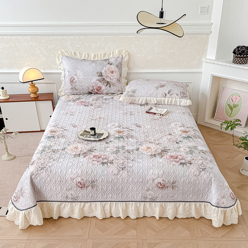 Set de pat din bumbac, din patru piese, cu model plante și flori, stil minimalist, greutate 4000–4500 g/m²