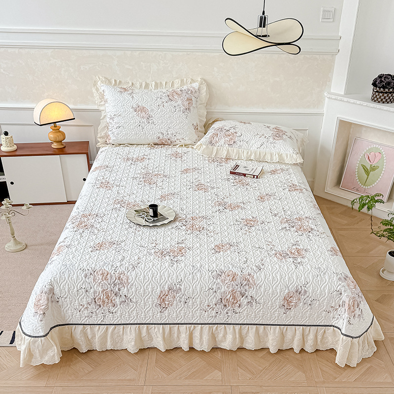 Set de pat din bumbac, din patru piese, cu model plante și flori, stil minimalist, greutate 4000–4500 g/m²