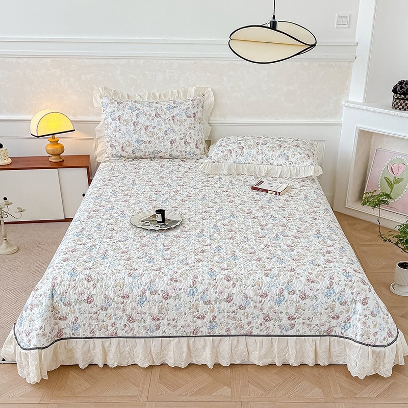 Set de pat din bumbac, din patru piese, cu model plante și flori, stil minimalist, greutate 4000–4500 g/m²