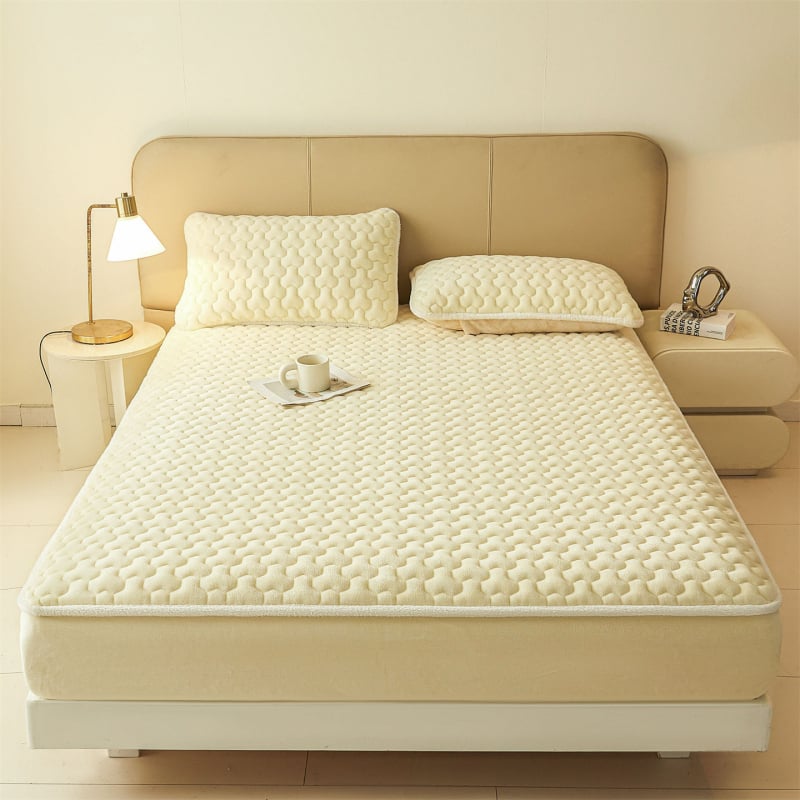 Cearșaf cu elastic din fleece de lapte, culoare solidă, margine cusută, vopsire reactivă, 1000–1500 g, stil modern minimalist