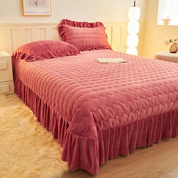 Set de pat din catifea poliesterică, culoare solidă, vopsire pe fir, iarnă, stil coreean