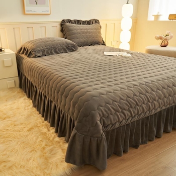Set de pat din catifea poliesterică, culoare solidă, vopsire pe fir, iarnă, stil coreean