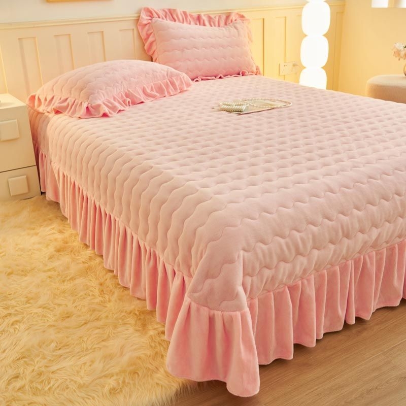 Set de pat din catifea poliesterică, culoare solidă, vopsire pe fir, iarnă, stil coreean