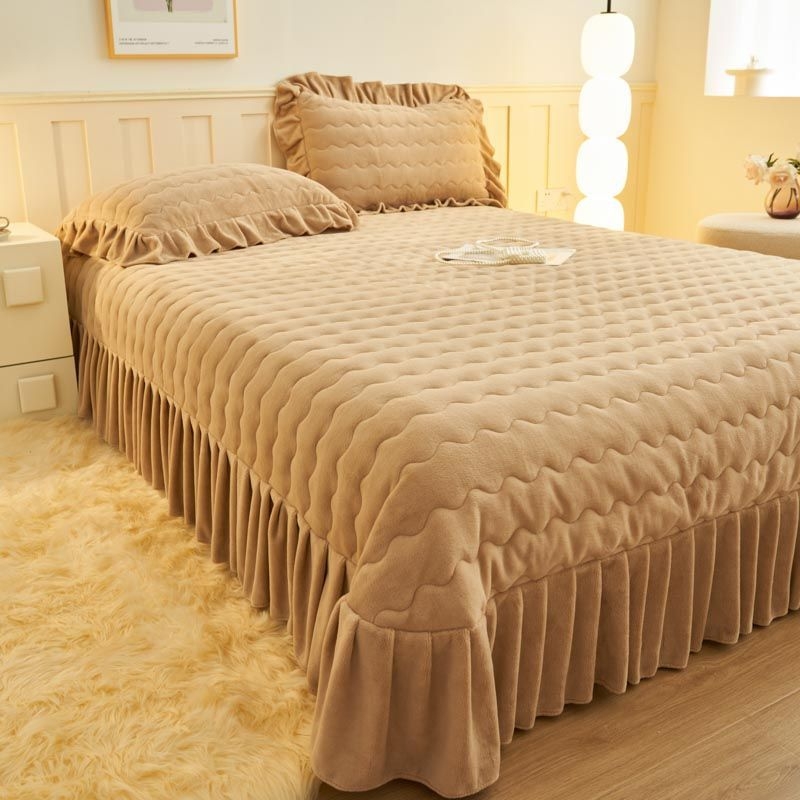 Set de pat din catifea poliesterică, culoare solidă, vopsire pe fir, iarnă, stil coreean