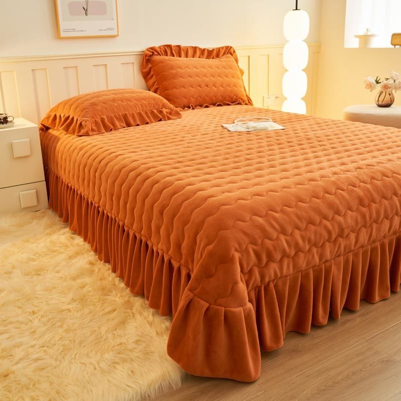 Set de pat din catifea poliesterică, culoare solidă, vopsire pe fir, iarnă, stil coreean
