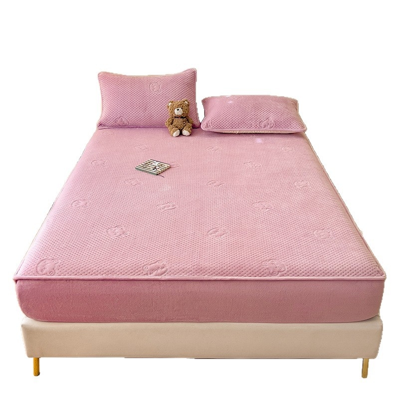 Cearșaf cu elastic din velur de lapte, quiltat, model solid, 300–500 g, iarnă, minimalist