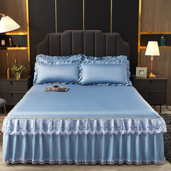 Ice Silk posteljna suknja trodijelni set za ljeto – premium posteljina i navlaka za pokrivač, strojno pranje