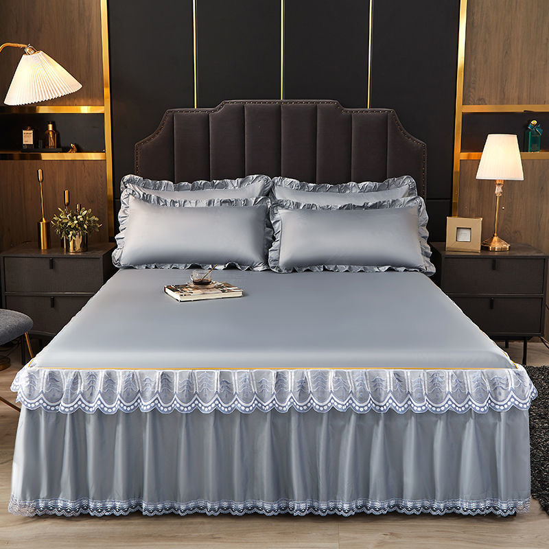 Ice Silk posteljna suknja trodijelni set za ljeto – premium posteljina i navlaka za pokrivač, strojno pranje