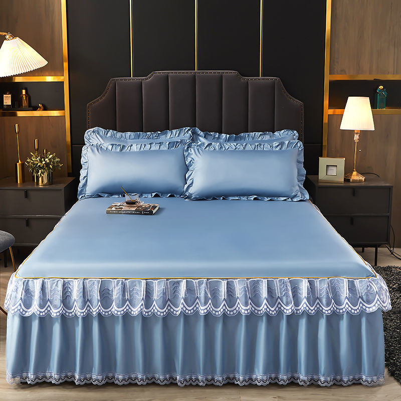 Ice Silk posteljna suknja trodijelni set za ljeto – premium posteljina i navlaka za pokrivač, strojno pranje