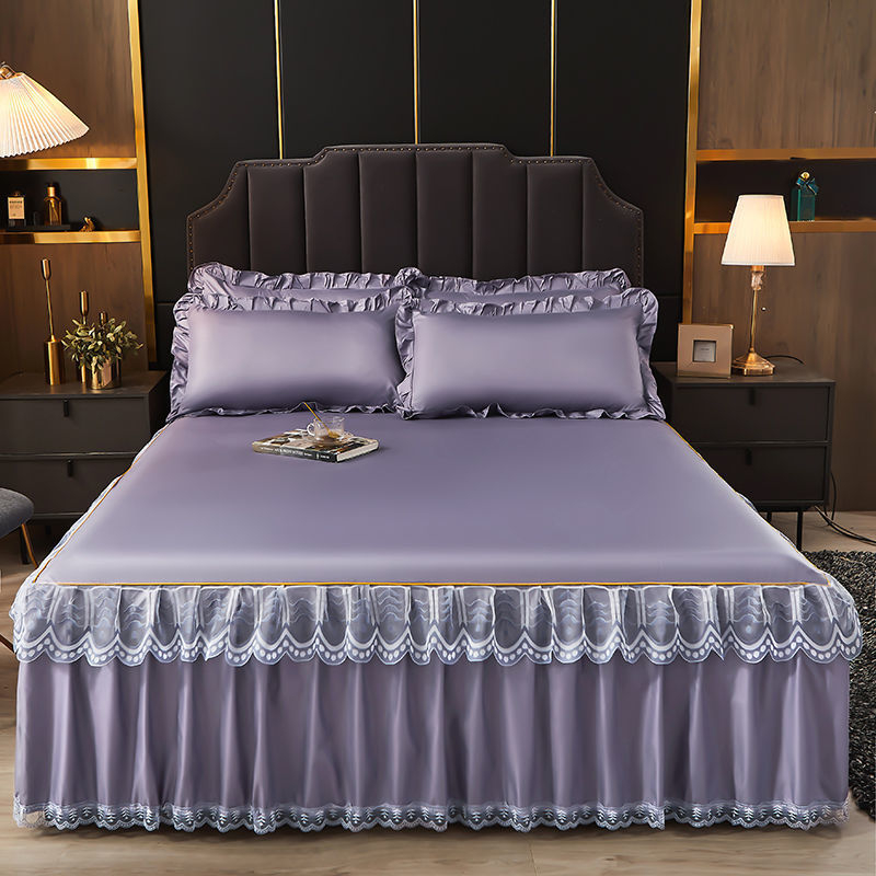 Ice Silk posteljna suknja trodijelni set za ljeto – premium posteljina i navlaka za pokrivač, strojno pranje