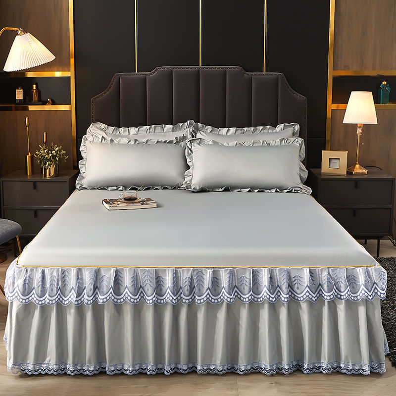 Ice Silk posteljna suknja trodijelni set za ljeto – premium posteljina i navlaka za pokrivač, strojno pranje