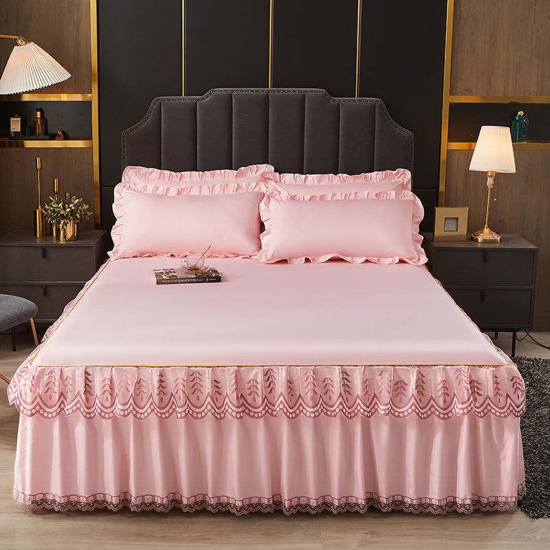 Ice Silk posteljna suknja trodijelni set za ljeto – premium posteljina i navlaka za pokrivač, strojno pranje