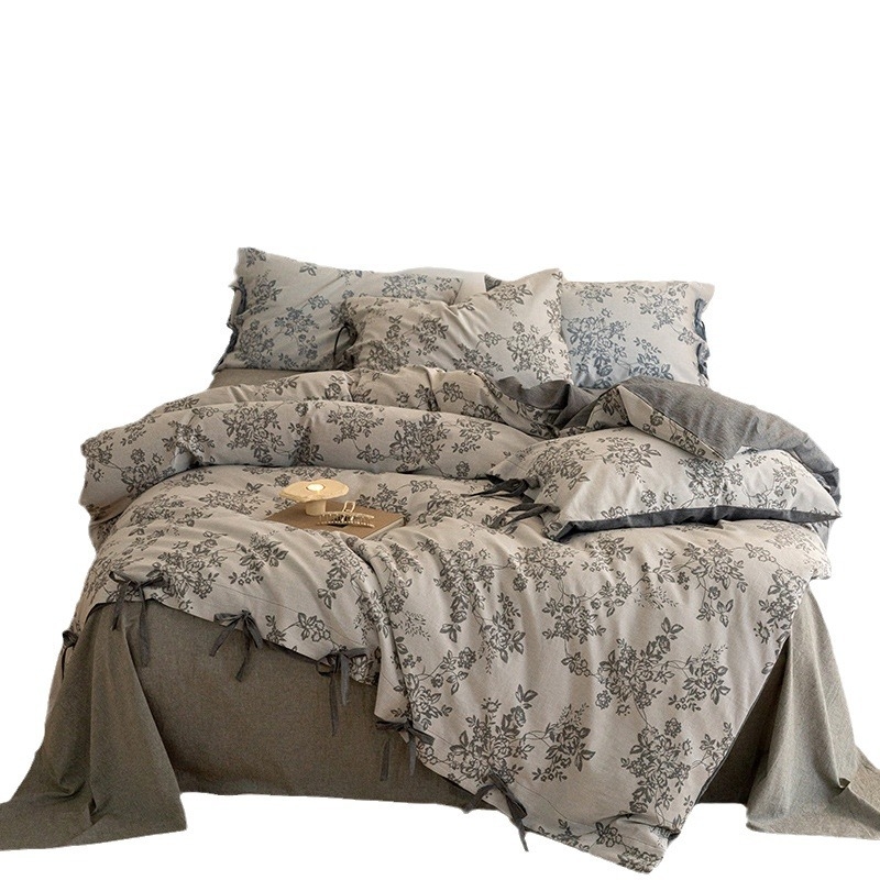 Bolanfen Četverodijelni set posteljine od Xinjianga, dvostruko Jacquard tkanje, 100% pamuk, šarena tkanina, retro cvjetni uzorak