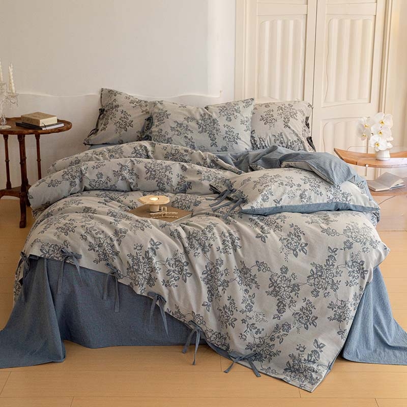 Bolanfen Četverodijelni set posteljine od Xinjianga, dvostruko Jacquard tkanje, 100% pamuk, šarena tkanina, retro cvjetni uzorak