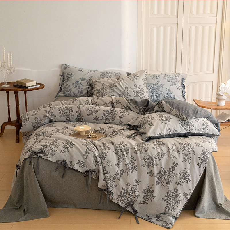 Bolanfen Četverodijelni set posteljine od Xinjianga, dvostruko Jacquard tkanje, 100% pamuk, šarena tkanina, retro cvjetni uzorak