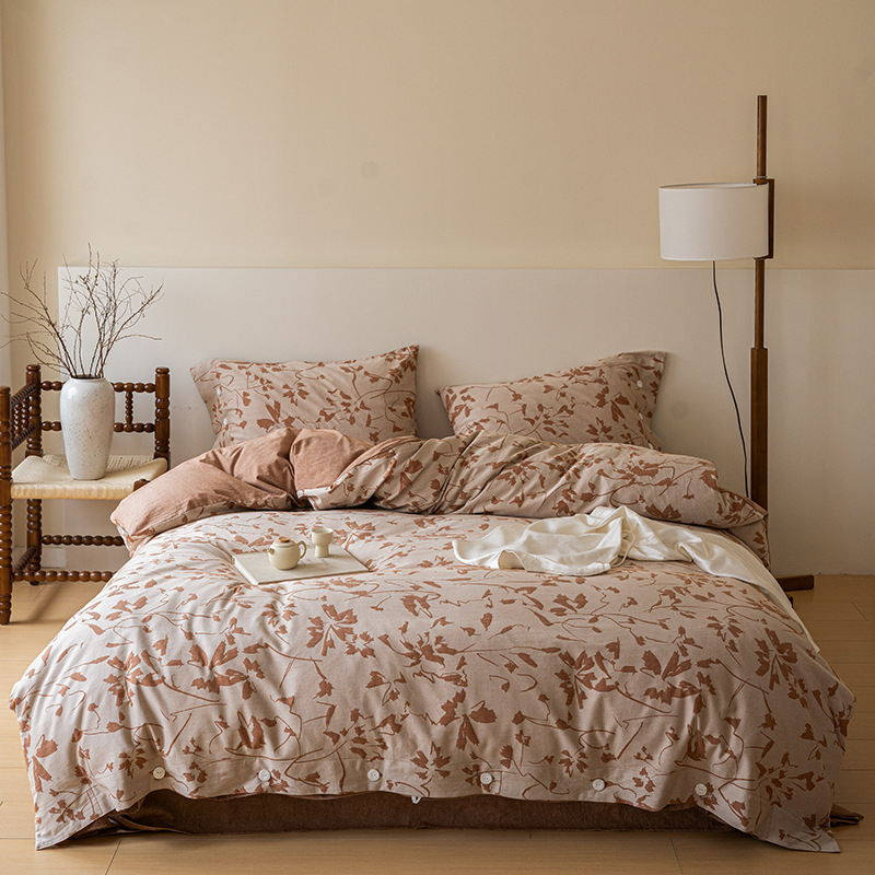 Bolanfen Četverodijelni set posteljine od Xinjianga, dvostruko Jacquard tkanje, 100% pamuk, šarena tkanina, retro cvjetni uzorak