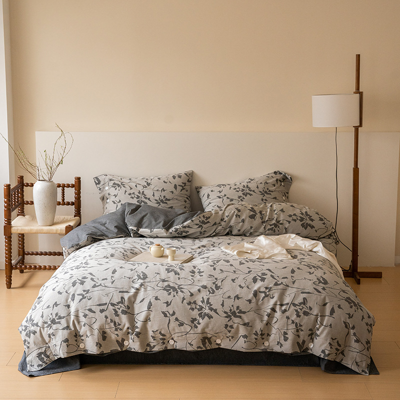 Bolanfen Četverodijelni set posteljine od Xinjianga, dvostruko Jacquard tkanje, 100% pamuk, šarena tkanina, retro cvjetni uzorak