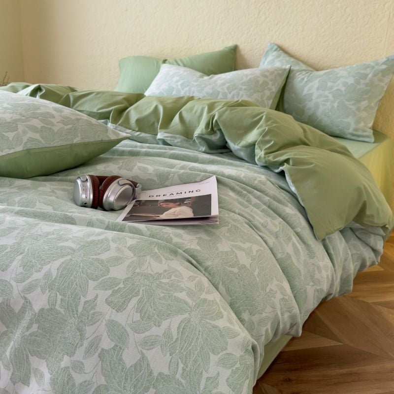 Ice Star négy részes pamut ágynemű garnitúra, jacquard szövés, reaktív nyomtatás, súly 2000–2500 g, növény- és virágminta