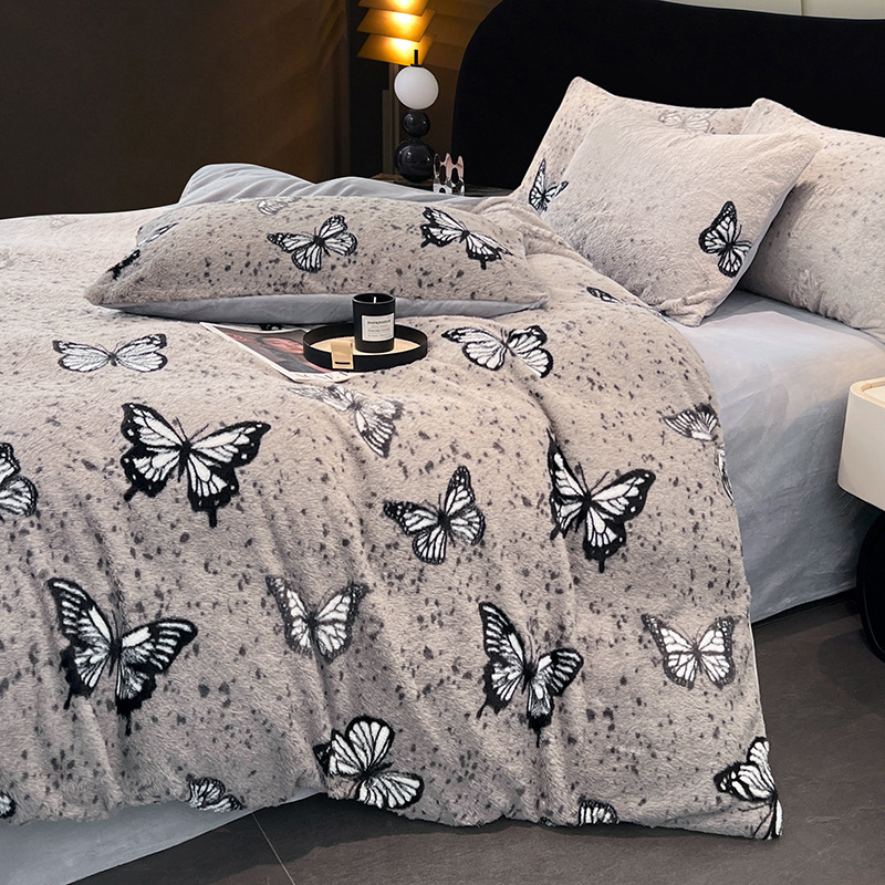 Maillard stil posteljine od četiri dijela, velur Rex zec, mliječni velur i koralni velur, leopard uzorak, nordijski zimski stil