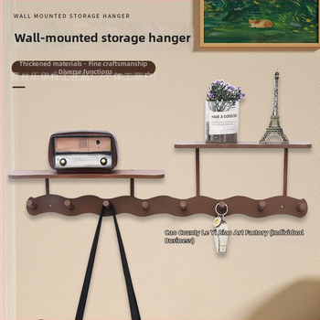 Koka sienas uzglabāšanas plaukts ar āķiem (Materiāls: Koks; Montāža: Sienas piestiprināšana; Stils: Mūsdienīgs minimalistisks; Slāņu skaits: 1)