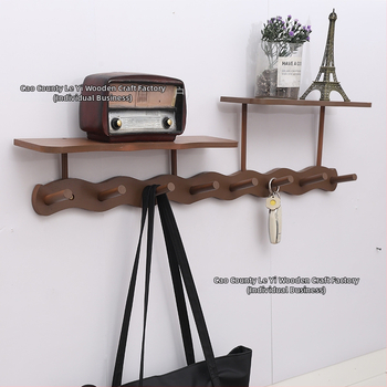 Koka sienas uzglabāšanas plaukts ar āķiem (Materiāls: Koks; Montāža: Sienas piestiprināšana; Stils: Mūsdienīgs minimalistisks; Slāņu skaits: 1)