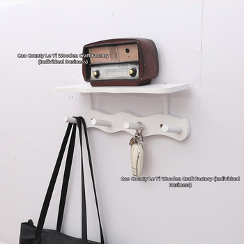 Koka sienas uzglabāšanas plaukts ar āķiem (Materiāls: Koks; Montāža: Sienas piestiprināšana; Stils: Mūsdienīgs minimalistisks; Slāņu skaits: 1)