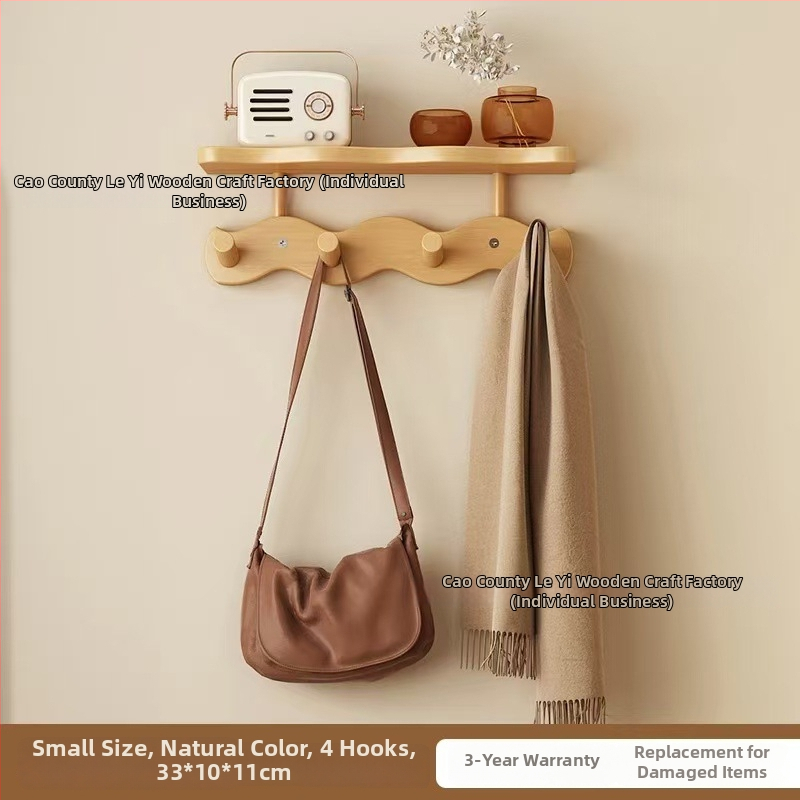 Koka sienas uzglabāšanas plaukts ar āķiem (Materiāls: Koks; Montāža: Sienas piestiprināšana; Stils: Mūsdienīgs minimalistisks; Slāņu skaits: 1)