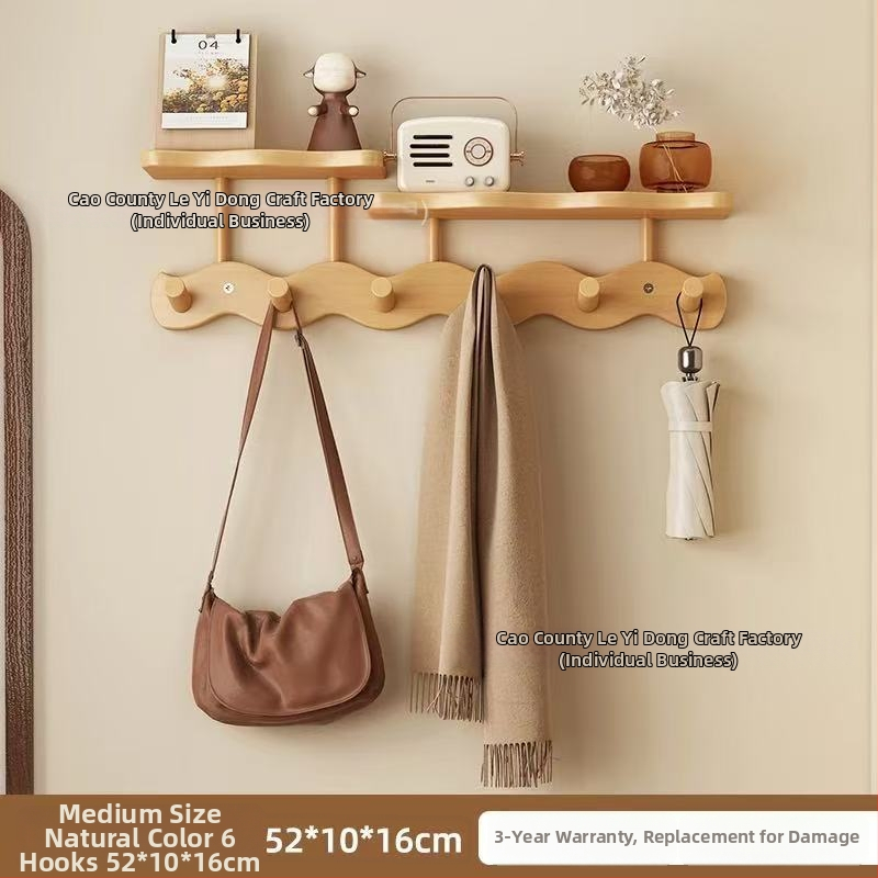 Koka sienas uzglabāšanas plaukts ar āķiem (Materiāls: Koks; Montāža: Sienas piestiprināšana; Stils: Mūsdienīgs minimalistisks; Slāņu skaits: 1)