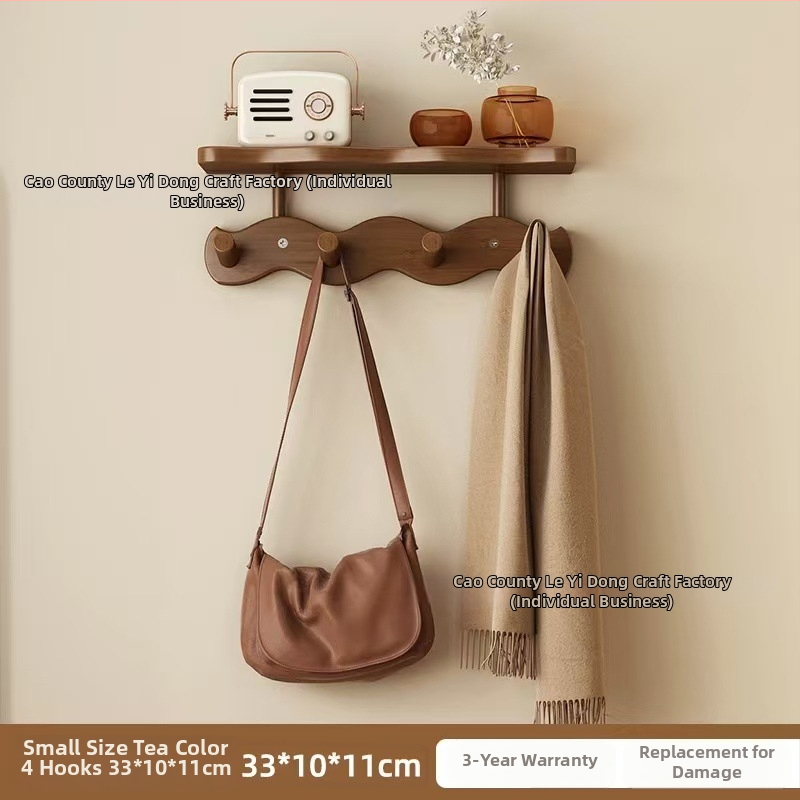 Koka sienas uzglabāšanas plaukts ar āķiem (Materiāls: Koks; Montāža: Sienas piestiprināšana; Stils: Mūsdienīgs minimalistisks; Slāņu skaits: 1)