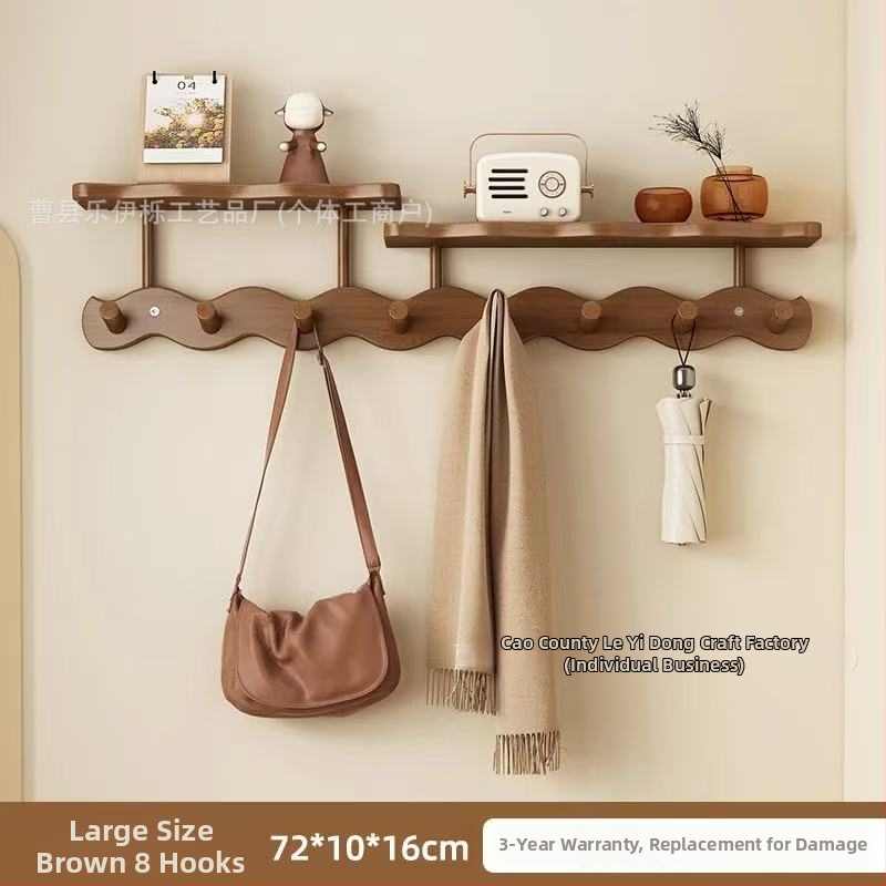 Koka sienas uzglabāšanas plaukts ar āķiem (Materiāls: Koks; Montāža: Sienas piestiprināšana; Stils: Mūsdienīgs minimalistisks; Slāņu skaits: 1)