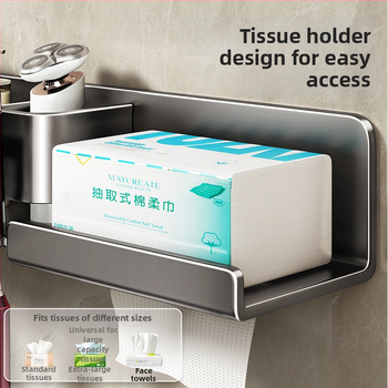 Metāla zobu birstes turētājs, sienas stiprinājums bez urbšanas, ar integrētu uzglabāšanas nodalījumu, skalošanas krūzei un papīra salvetes turētājs