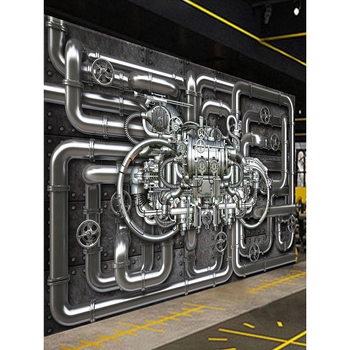 Tapeta u retro industrijskom stilu, 3D mural na zidu s mekaničkim punk motivima, VR znanstveno-fantastična slika