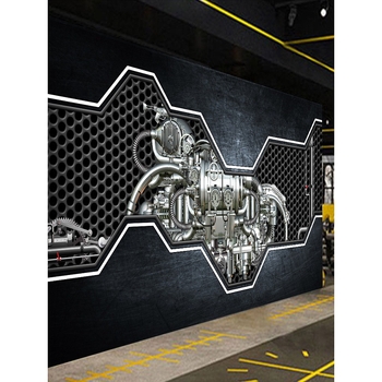 Tapeta u retro industrijskom stilu, 3D mural na zidu s mekaničkim punk motivima, VR znanstveno-fantastična slika