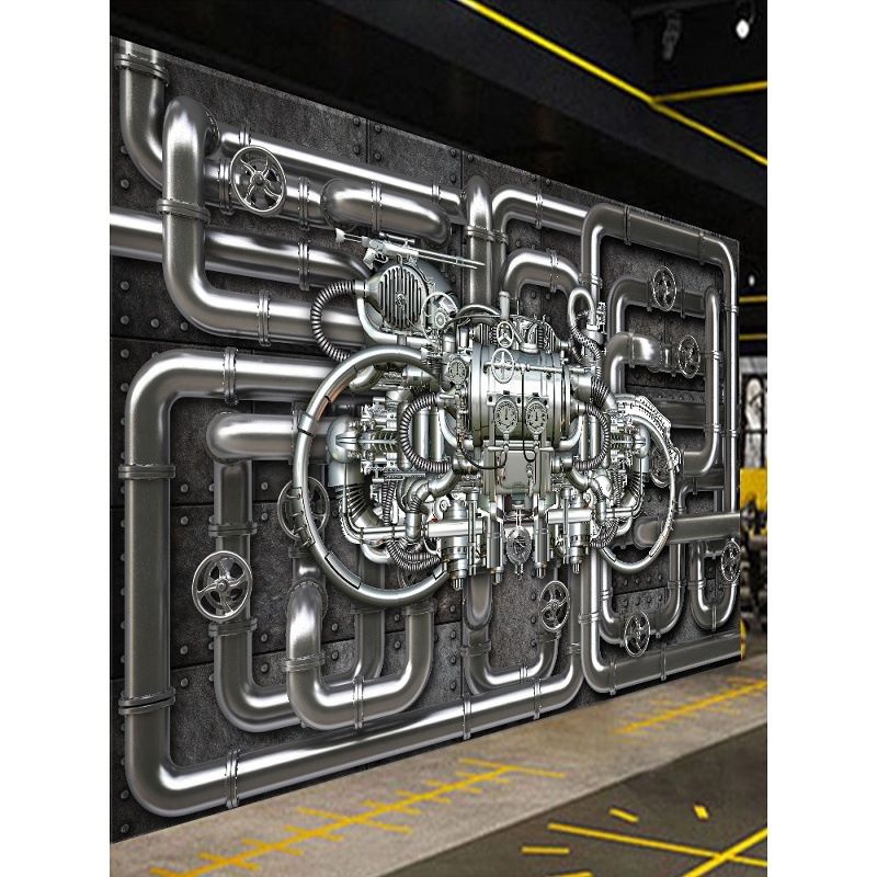 Tapeta u retro industrijskom stilu, 3D mural na zidu s mekaničkim punk motivima, VR znanstveno-fantastična slika