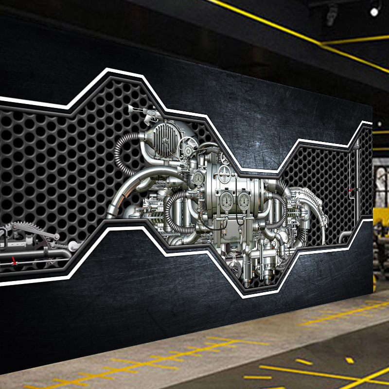 Tapeta u retro industrijskom stilu, 3D mural na zidu s mekaničkim punk motivima, VR znanstveno-fantastična slika