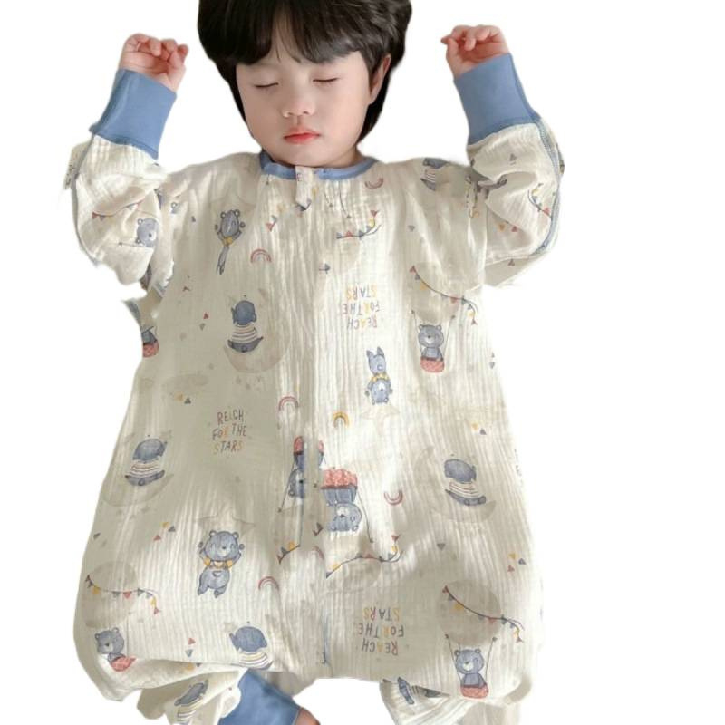 Dječji spavaći vak s zaštitom od kikova, pamuk gaza, proljeće-ljeto, tanak, jednoploški pijama stil