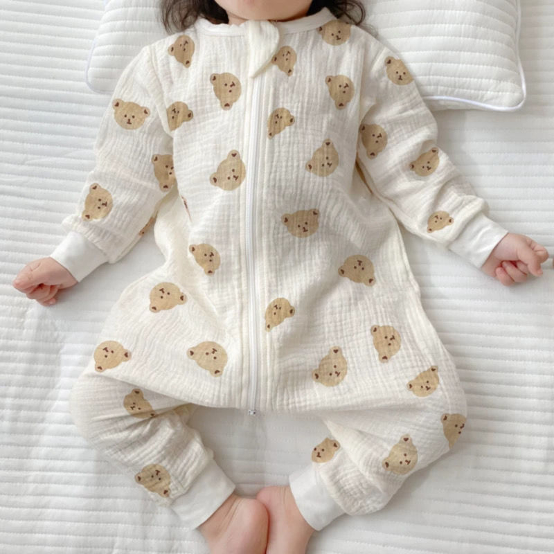 Dječji spavaći vak s zaštitom od kikova, pamuk gaza, proljeće-ljeto, tanak, jednoploški pijama stil