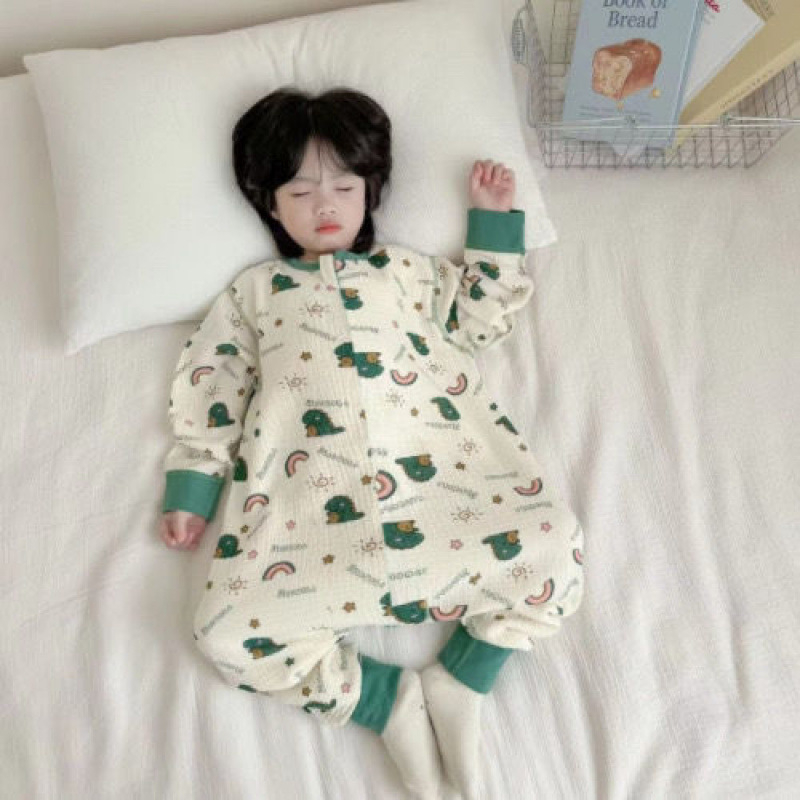Dječji spavaći vak s zaštitom od kikova, pamuk gaza, proljeće-ljeto, tanak, jednoploški pijama stil