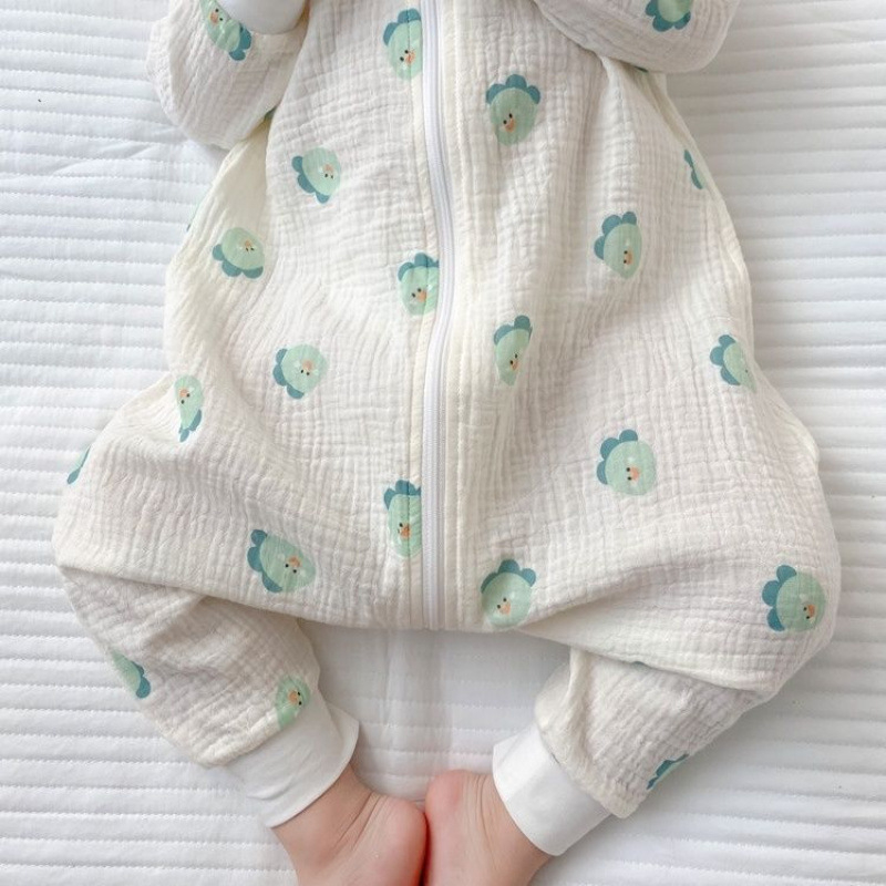 Dječji spavaći vak s zaštitom od kikova, pamuk gaza, proljeće-ljeto, tanak, jednoploški pijama stil