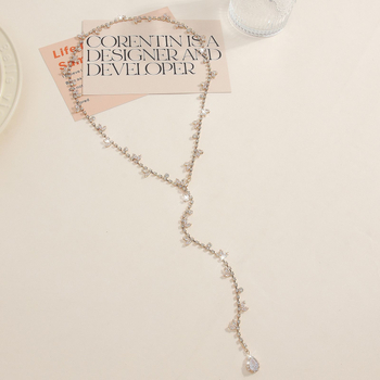 Ķermeņa ķēde ar ūdens pilieniem un baltiem kristāliem, elektroplēšana sakausējuma ieliktnis, muguras ķēde kāzu kleitai