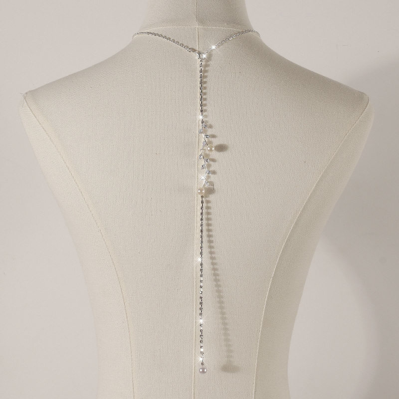 Ķermeņa ķēde ar ūdens pilieniem un baltiem kristāliem, elektroplēšana sakausējuma ieliktnis, muguras ķēde kāzu kleitai