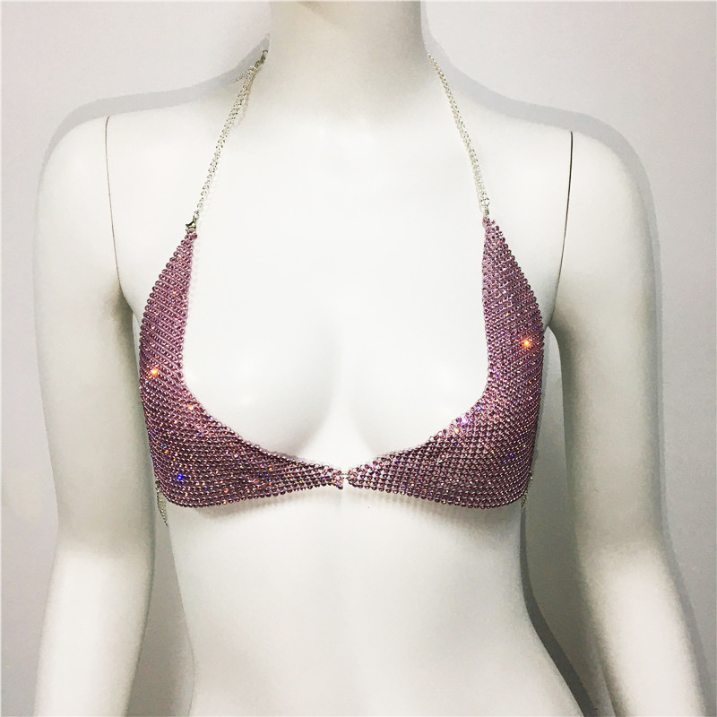 Krūšu ķēde ar kristāliem — diamanāta apstrādāts metāla-stikls, sakausējums ieliktie dārgakmeņi, sievietēm ķermeņa rotaslieta