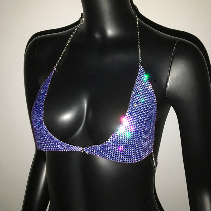 Krūšu ķēde ar kristāliem — diamanāta apstrādāts metāla-stikls, sakausējums ieliktie dārgakmeņi, sievietēm ķermeņa rotaslieta