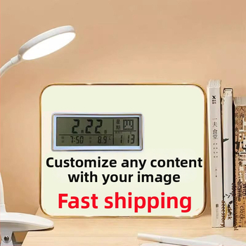 Modinātājs ar fotogrāfiju rāmi un displeja statīvu, foto tablo, termometrs, kalendārs, Mēness fāze, nedēļas diena