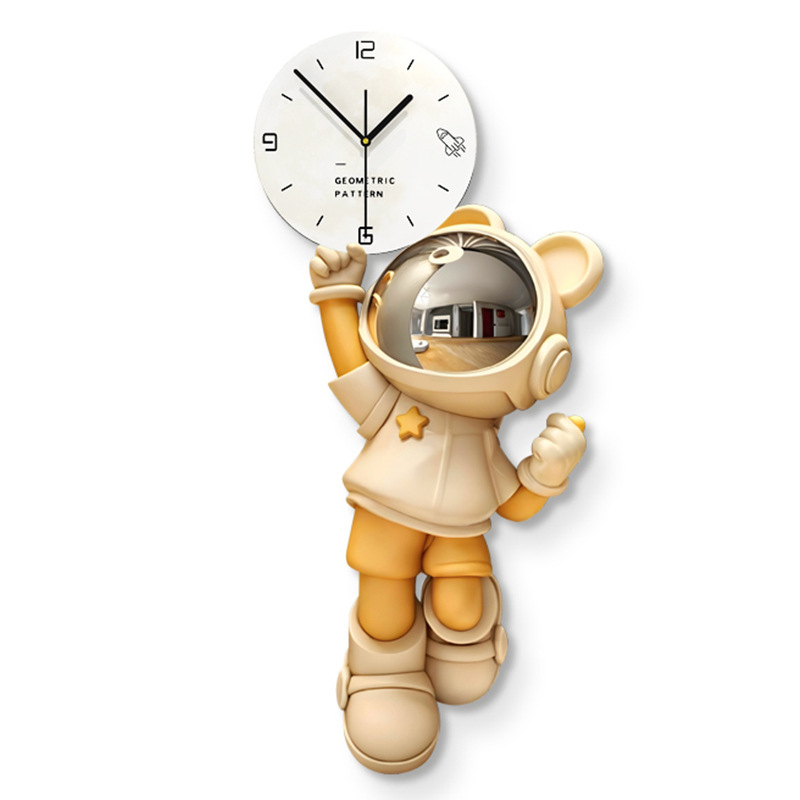 Zidni sat s karikaturom astronauta, jednostranični, WM851, napajanje baterijama, glatko kretanje sekundi, materijal od gustoće ploče