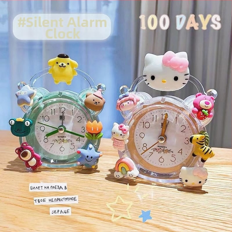 Bērnu galda pulkstenis ar klusu signālu, LED un analogo displeju, mehāniskais dzinējs, darbība ar sausām baterijām