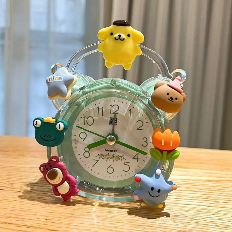 Bērnu galda pulkstenis ar klusu signālu, LED un analogo displeju, mehāniskais dzinējs, darbība ar sausām baterijām