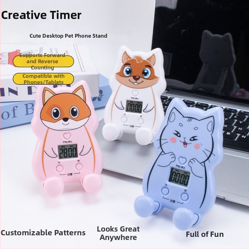 Karikatūrinis stalinis laikmatis – galingas signalas, daugybinis virtuvės laikmatis, atskaitos funkcija ir telefono laikiklis