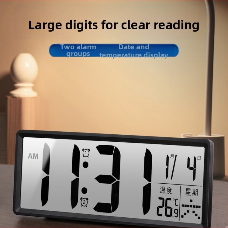 Galda pulkstenis ar LED displeju, klusa darbība, Snooze funkcija un nakts apgaismojums; barošanas no baterijām